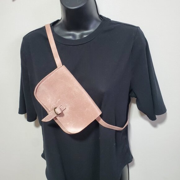 GARUGLIERI Italian Leather Belt Bag Waist Fanny Pack Purse Pastel Pink 7" x 4.5" - Picture 2 of 14